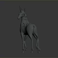 Gray Standing Unicorn 3D Model With Mane Horn And Dark Background Render 3d model