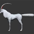 White Unicorn with Long Horn Featuring Red Tip Standing on Black Background with Reflection 3d model