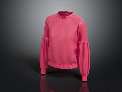 Pink Puffed Sleeve Round Neck Sweater Stylish Casual Winter Wear 3d model