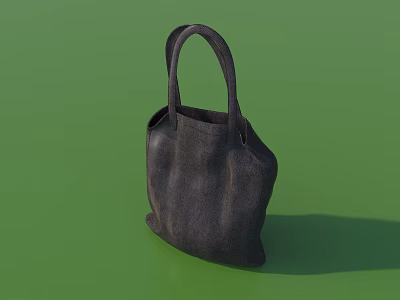 Dark Brown Leather Tote Bag with Double Handles and Simple Design on Green Background 3d model