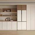 Modern Kitchen Sideboard With White And Wood Design And Storage Cabinets 3d model