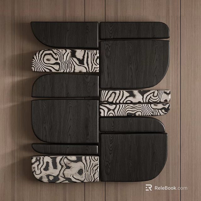 Modern Black Wooden Wall Hanging With Zebra Pattern Decorative Design 3d model