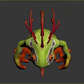 3D Green Monster Character With Red Spiky Hair Large Sharp Teeth And Orange Hands Feet