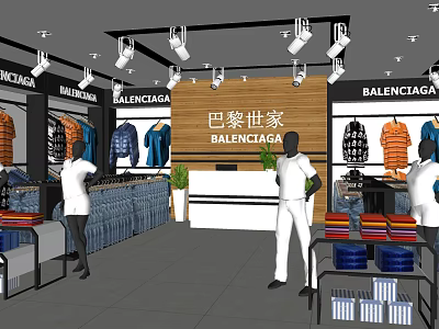 Balenciaga Clothing Store Interior With Mannequins Displayed Clothes Racks And Lighting 3d model