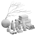 Bathroom Daily Essentials With Towels Bath Products Diffuser Soap Brush 3d model