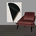 Modern Red Plush Accent Chair With Black Tapered Legs Against Abstract Artwork And Wooden Floor