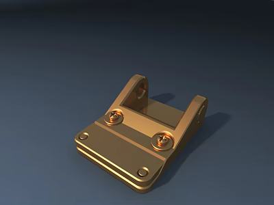 Golden Metal Fastener Component With Two Bolts And Base Plate 3d model