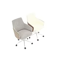 Modern Office Chair With Light Fabric Wooden Armrests And Metal Base Wheels
