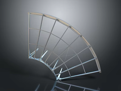 Fan Shaped Furniture Structure With Metal Frame Cross Bars And Wooden Border 3d model