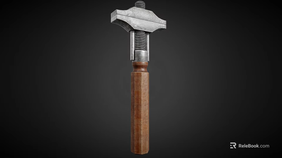 Heavy Duty Hardware Clamp Tool With Metal Head Wooden Handle And Adjustable Screw 3d model 