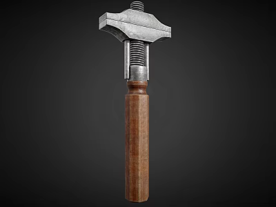 Heavy Duty Hardware Clamp Tool With Metal Head Wooden Handle And Adjustable Screw 3d model