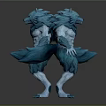 Blue White Muscular Wolf Creature 3D Model Character Design With Front Back Views 3d model