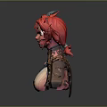 Fantasy Female Game Character Bust With Red Hair Horns And Shoulder Armor Design