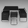 Modern Office Desk With Black Desktop Metal Frame And Drawer Cabinets
