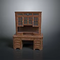 Traditional Wooden Writing Desk With Hutch Glass Door Cabinets And Drawers Design