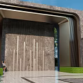 Grand Modern Entrance Gate Design With Stone Metal Structure And Green Plants