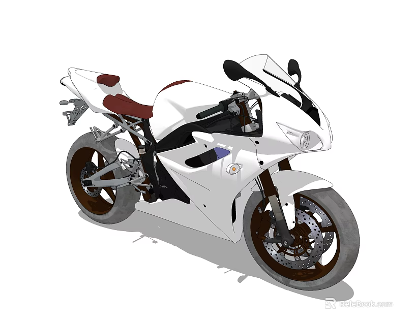 White Sporty Motorcycle With Red Seat And Sleek Black Alloy Wheels Design 3d model 