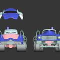 Blue and Red Toy Police Cars with Open Doors and Star Emblems