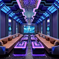 Elegant Upscale KTV Interior With Modern Neon Lights And Comfortable Seats
