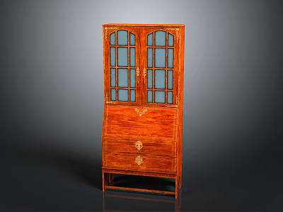 Classic Mahogany Cabinet With Glass Doors And Wooden Drawer Design 3d model