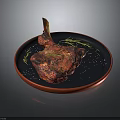 Juicy Grilled Lamb Chop On Black Plate With Rosemary And Sea Salt Garnish
