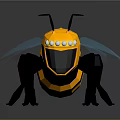 Low Poly Yellow And Black Bee With Blue Wings And Glowing Eyes In Geometric Design