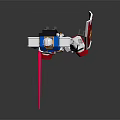 White Blue Red Robot Model Holding Pink Sword And Red White Shield On Dark Background