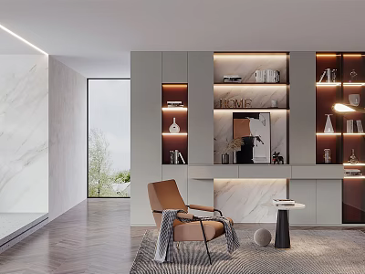 Modern Study Room Interior With Built in Bookshelves Comfortable Chair And Warm Lighting Design 3d model