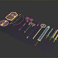 Various Medieval Weapons Collection Including Shield Bow Arrows Hammers Axes Staff And Swords