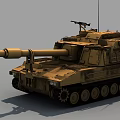 Detailed Tan Armored Tank With Military Cannon Machine Gun And Tracks