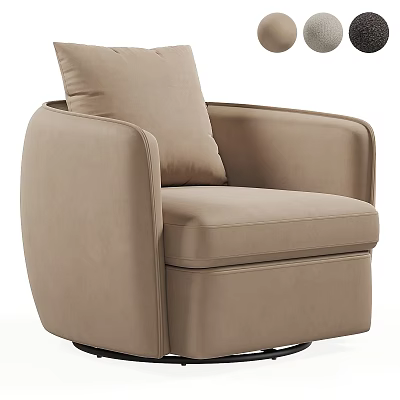 Comfortable Beige Modern Armchair With Cushioned Backrest Armrests And Wheels 3d model