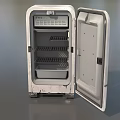 Vintage White Freezer With Open Door Showing Interior Wire Shelves And Storage