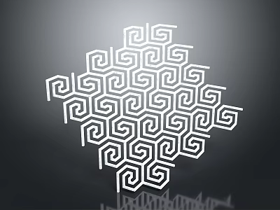 White Spiral Hexagonal Geometric Abstract Pattern On Dark Background Decorative Design 3d model