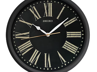 SEIKO Wall Clock With Black Dial And Golden Roman Numerals Black Frame 3d model