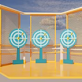 Outdoor Interactive Zone With Three Blue Targets And Yellow Fence Structure Design