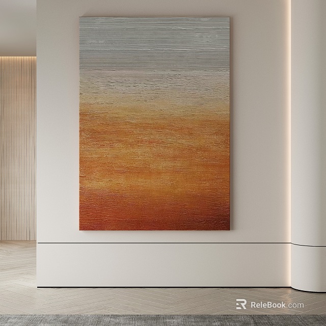 Abstract Painting with Gradient Orange Yellow Gray Colors and Textured in Modern Interior Wall Decor 3d model 