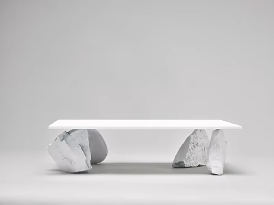 Modern Bar Counter With White Countertop And Natural Stone Support Structures 3d model