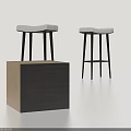 Set of Two Modern Bar Stools With Plush White Seat And Black Metal Legs