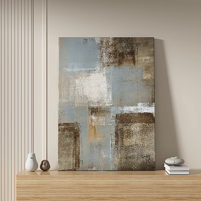 Abstract Painting Featuring Blue Brown Beige Tones Geometric Square Textured Surface Wall Decor 3d model