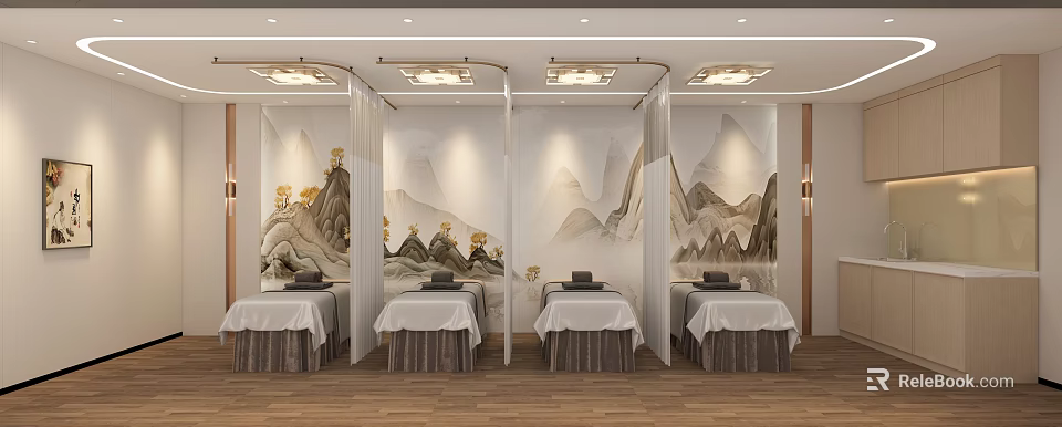 Modern Hospital Outpatient Clinic Waiting Area With Comfortable Seats Medical Devices And Reception Counter 3d model 