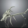 Realistic White Deer Skull With Large Antlers Displayed On Dark Reflective Background
