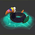 Kids Colorful Toucan Shaped Inflatable Swim Ring With Blue Dotted Body And Green Feet