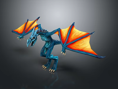 Blue Dragon Like Game And Movie Character With Orange Yellow Wings And Sharp Claws 3d model