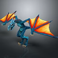 Blue Dragon Like Game And Movie Character With Orange Yellow Wings And Sharp Claws