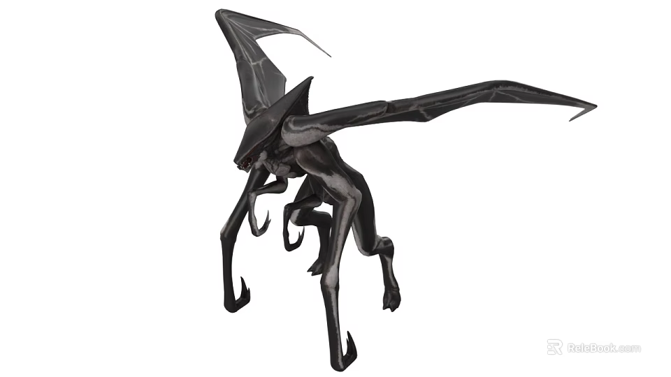 Mysterious Black Flying Creature With Large Wings And Sharp Claws 3d model 