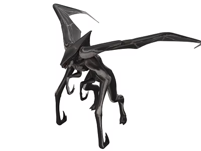 Mysterious Black Flying Creature With Large Wings And Sharp Claws 3d model