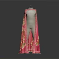 Long Pink Shawl With Yellow And Orange Floral Pattern On Mannequin