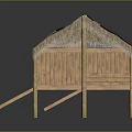 Natural Traditional Wooden Thatched House With Ladders Built On Stilts