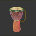 Traditional Handcrafted Djembe Drum With Natural Drumhead Carved Wooden Body And Decorative Chain