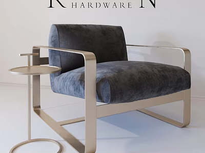 Modern Leisure Chair With Metallic Frame Dark Fabric Upholstery And Round Side Table 3d model